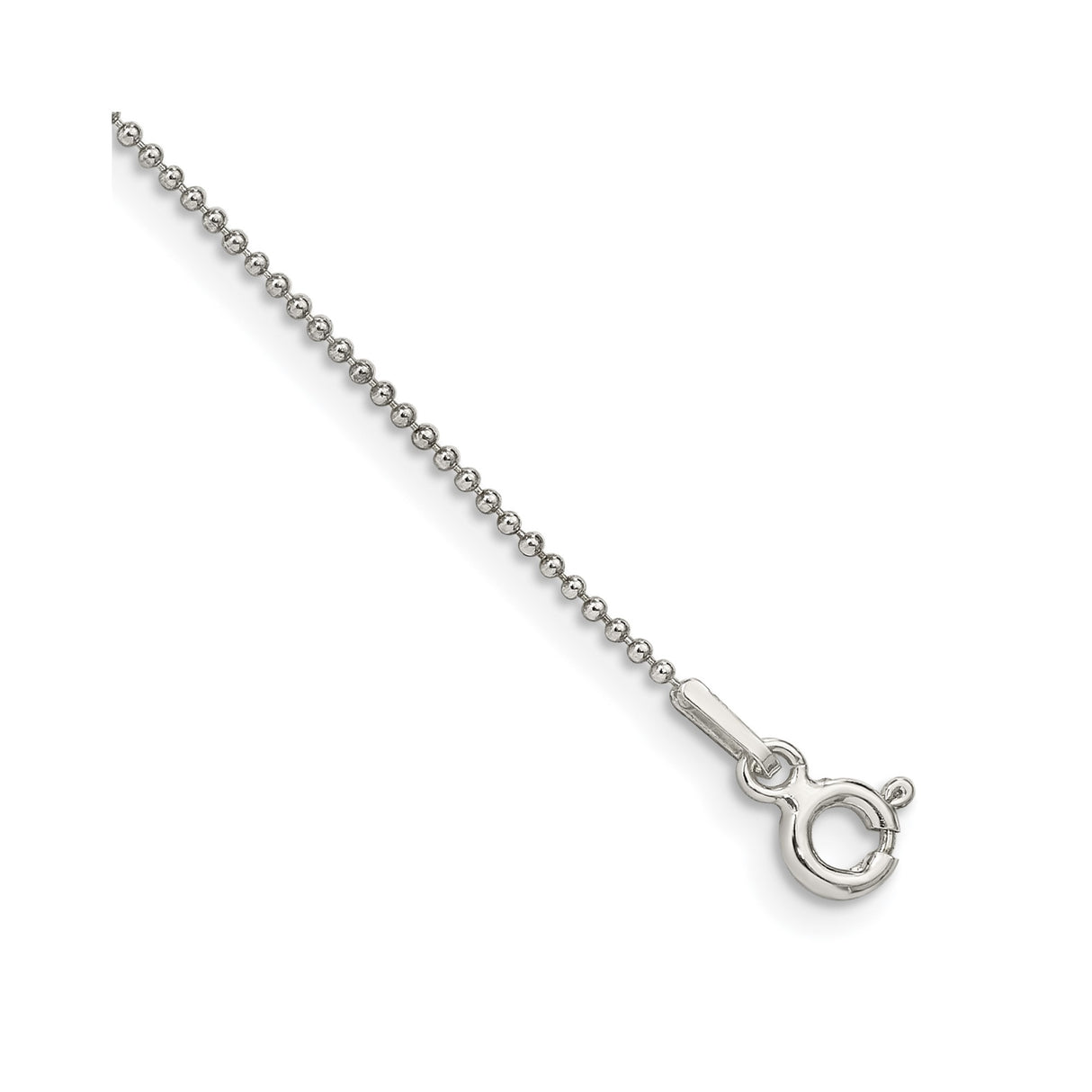 925 White Gold 1 mm Polished Chain Anklet, Solid shown for scale