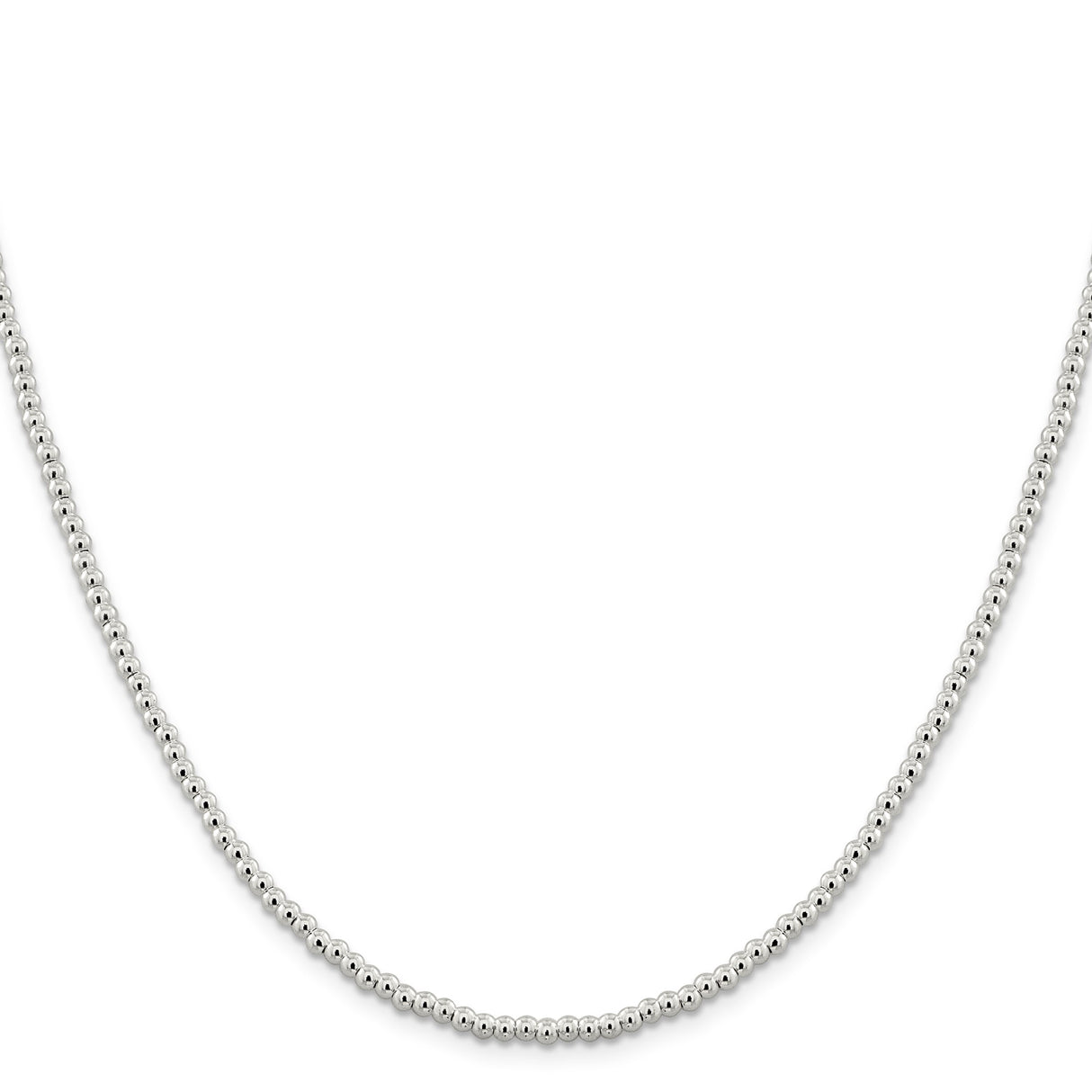 925 White Gold 3 mm Polished Chain Necklace, Solid