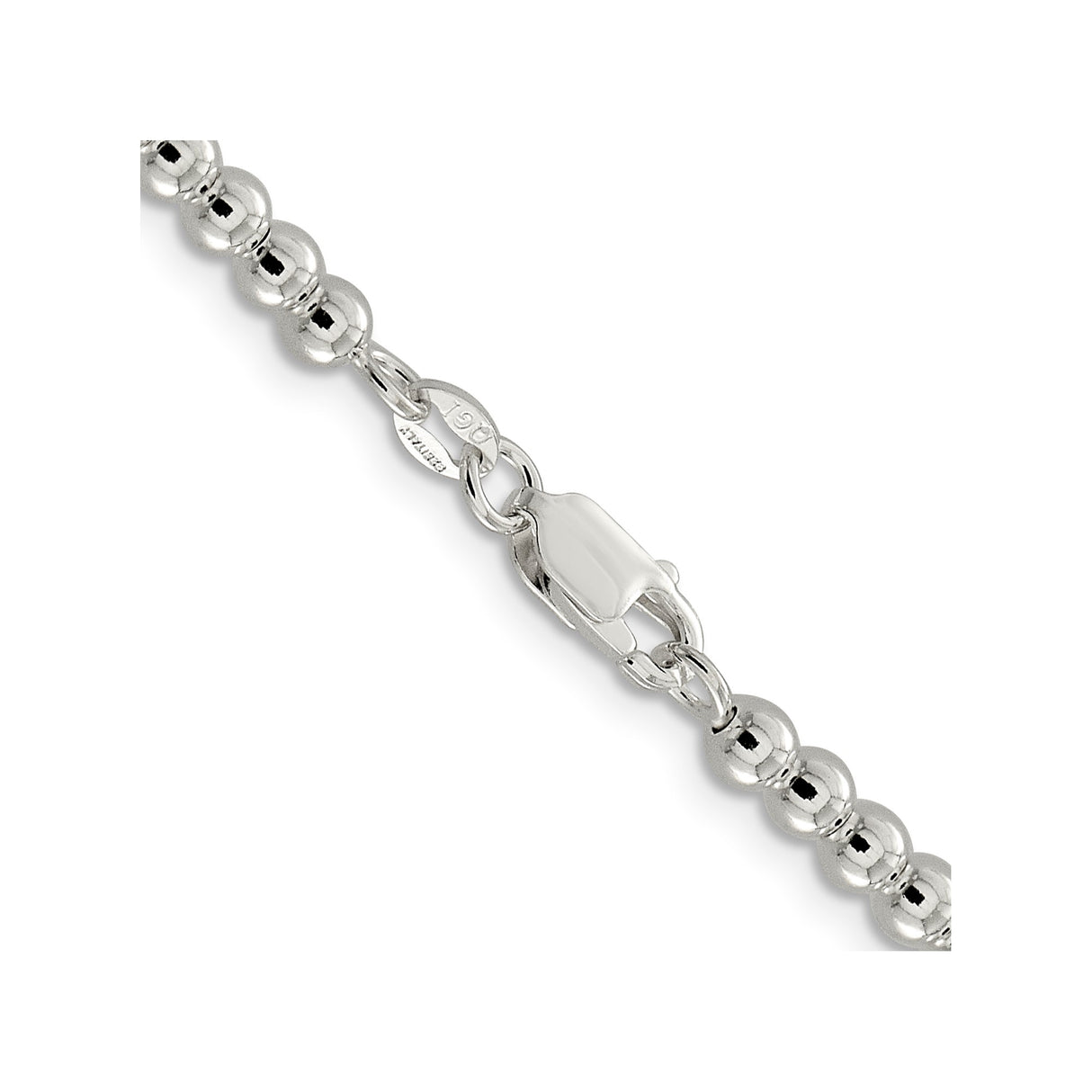 925 White Gold 4 mm Polished Chain Necklace, Solid alternate angle