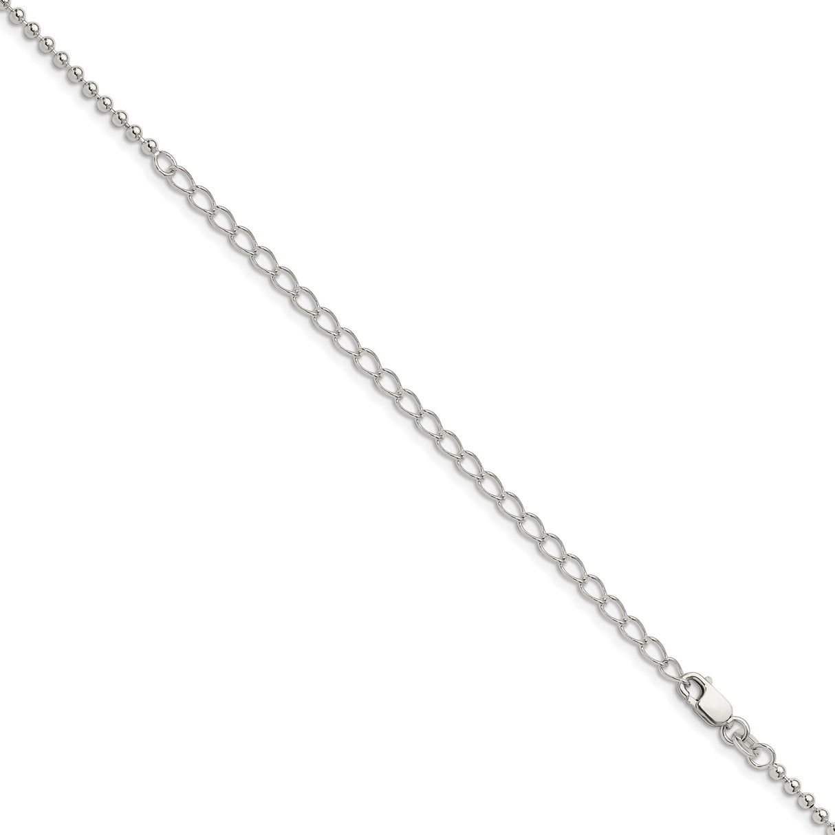 925 White Gold 2.35 mm Polished Chain Necklace, Solid detail view