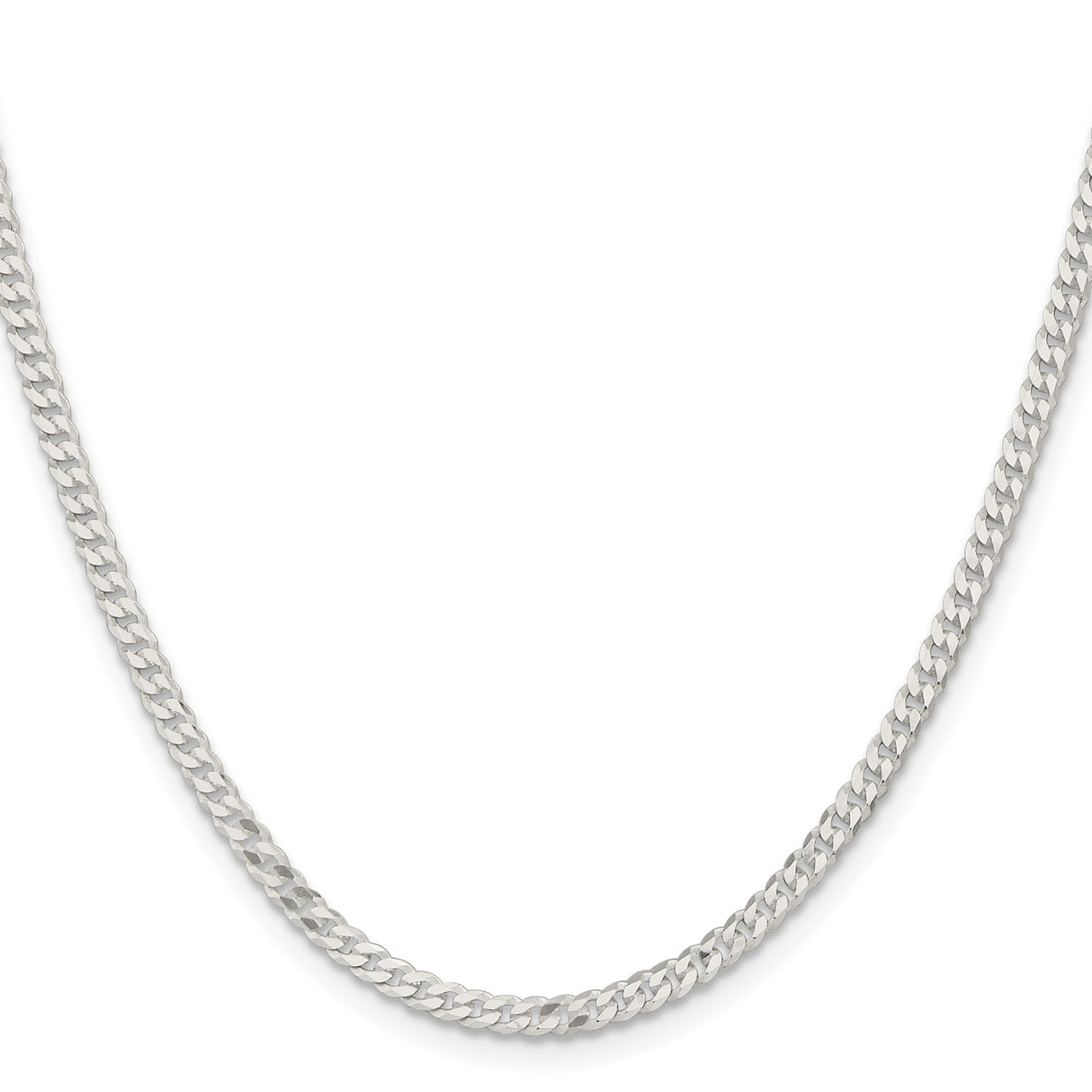 925 White Gold 3.15 mm Curb Chain Necklace, Polished