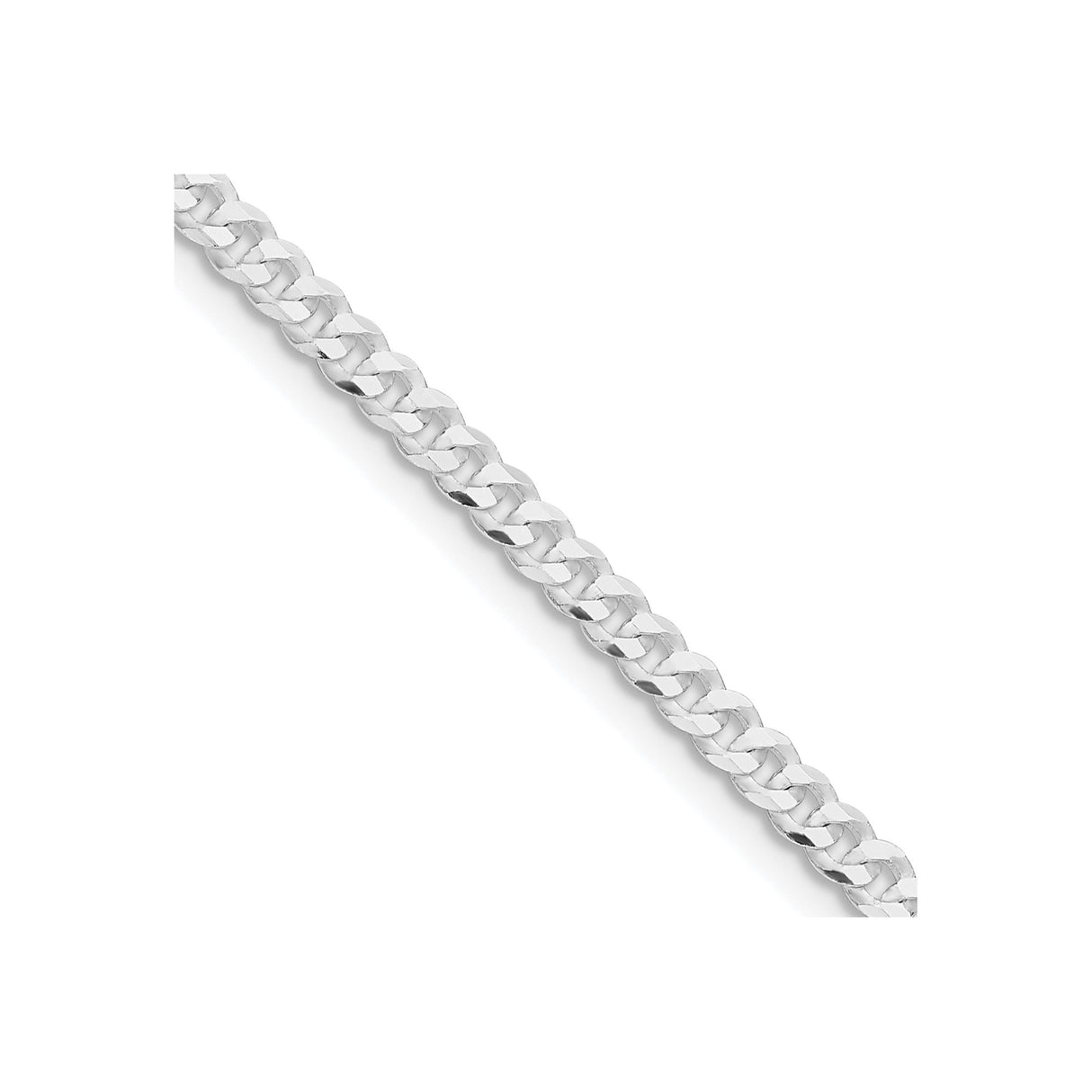 925 White Gold 3.15 mm Curb Chain Necklace, Polished detail view