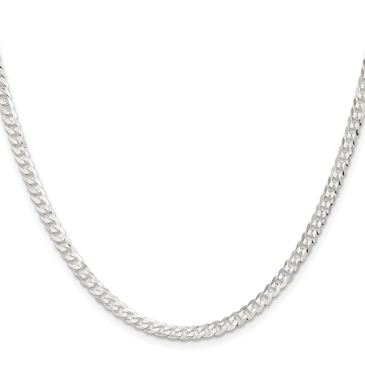 925 White Gold 3.8 mm Curb Chain Necklace, Polished