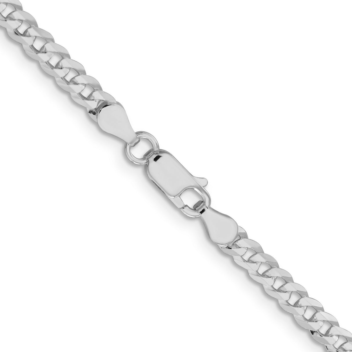 925 White Gold 3.8 mm Curb Chain Necklace, Polished alternate angle