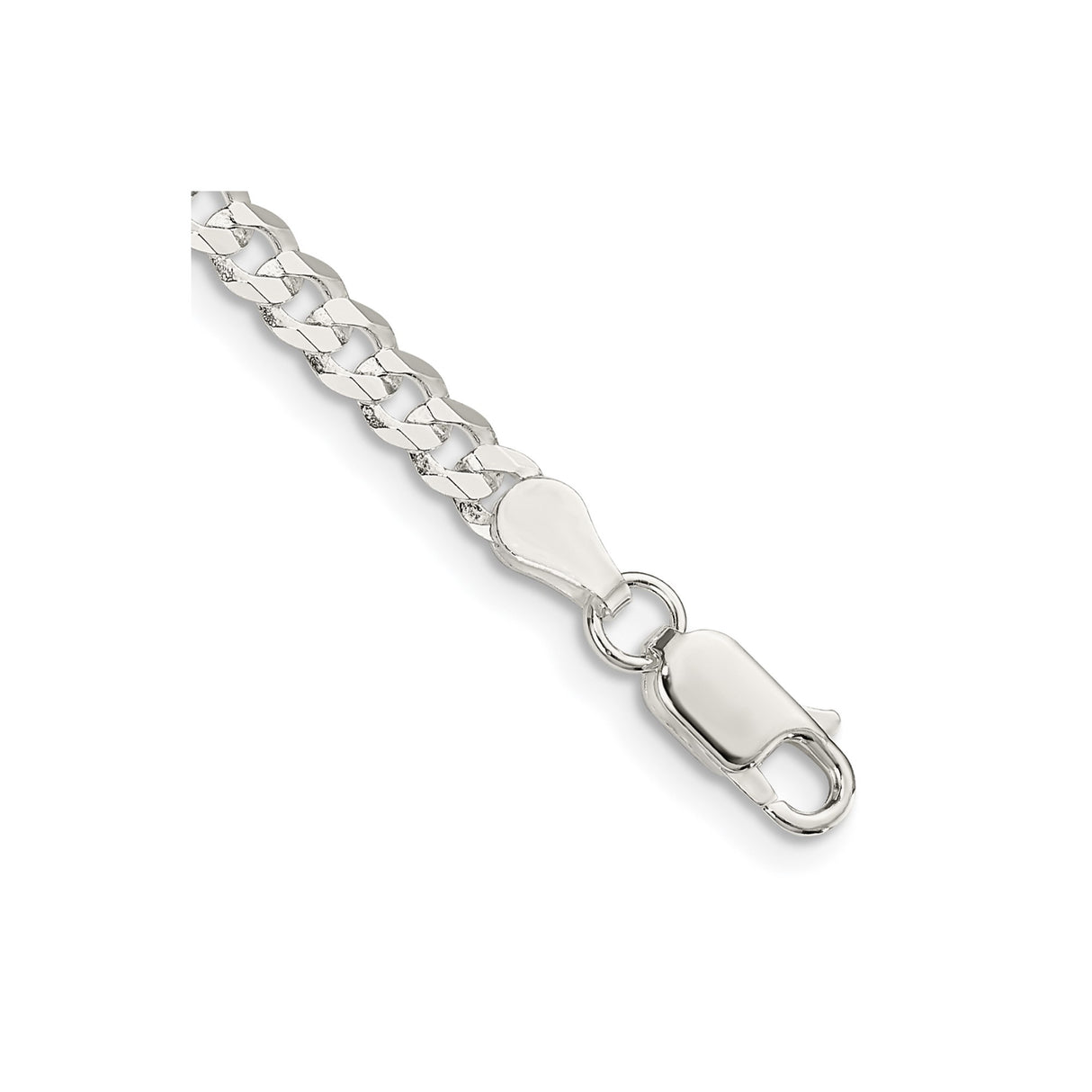 925 White Gold 3.8 mm Curb Chain Bracelet, Polished shown for scale