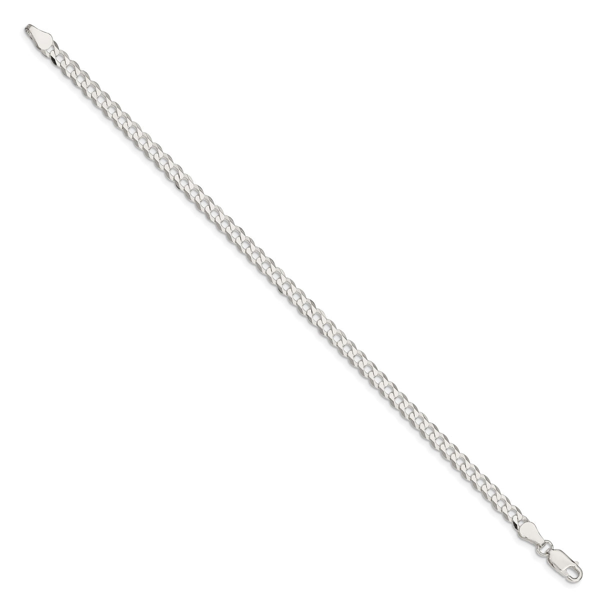 925 White Gold 4.7 mm Curb Chain Anklet, Polished