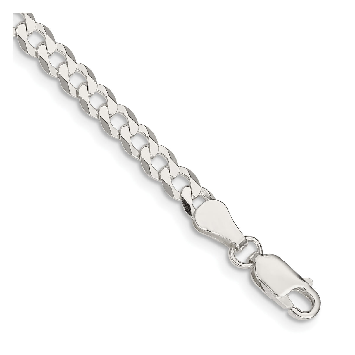925 White Gold 4.7 mm Curb Chain Bracelet, Polished shown for scale