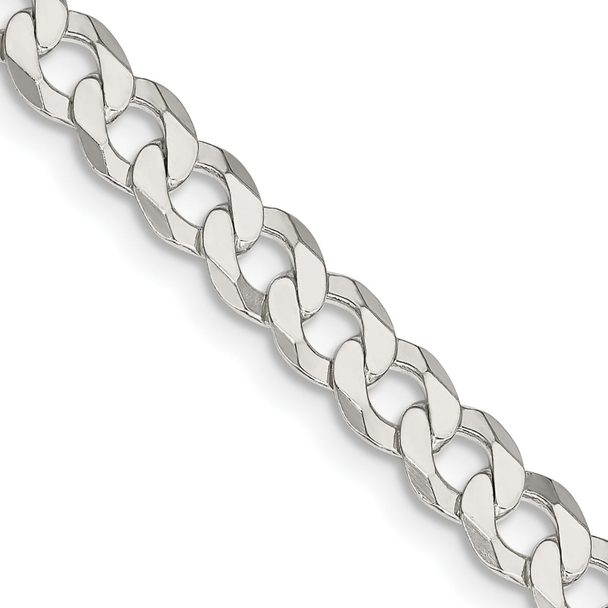 925 White Gold 5.75 mm Curb Chain Necklace, Polished detail view