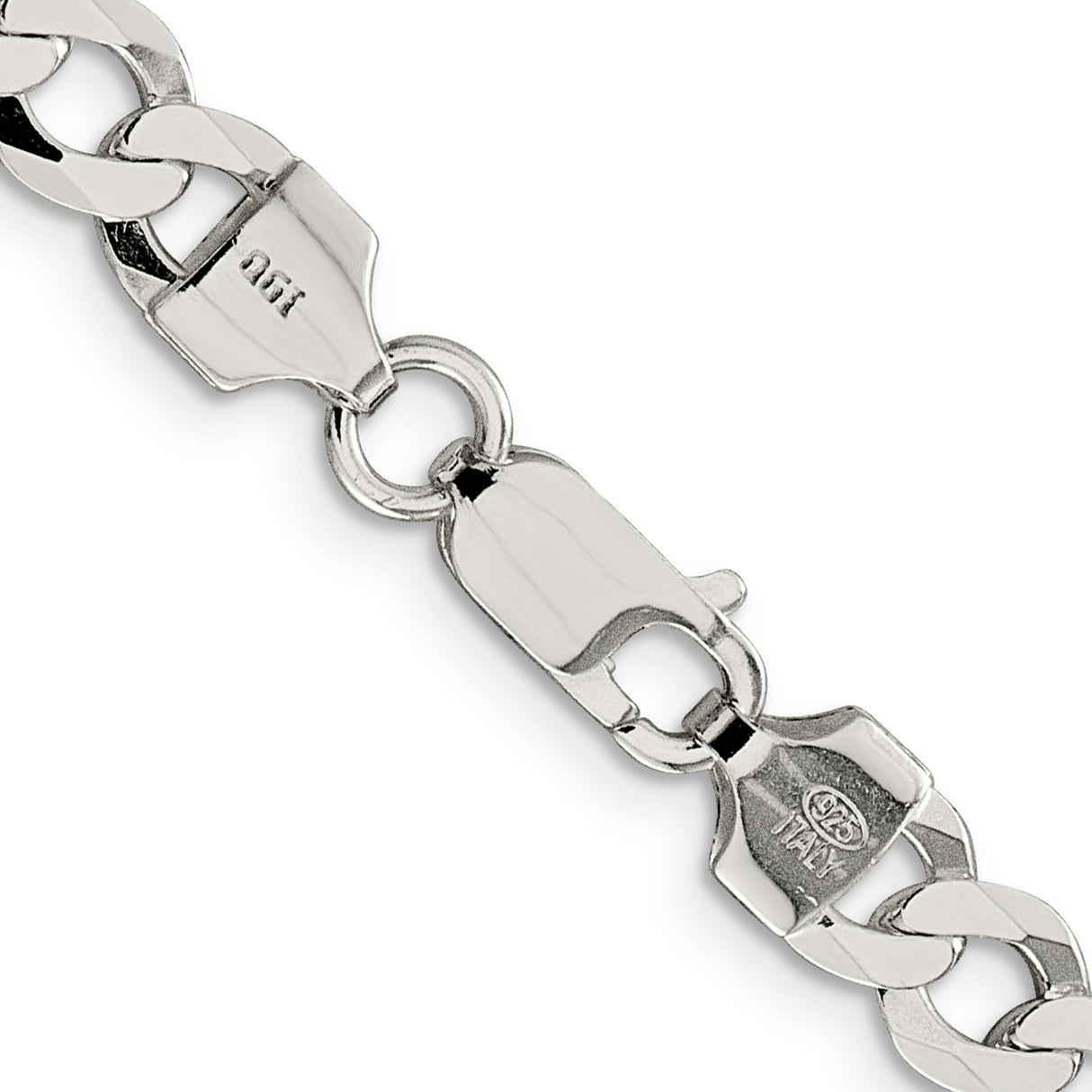 925 White Gold 6.8 mm Curb Chain Necklace, Polished alternate angle