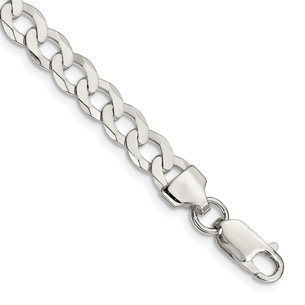 925 White Gold 6.8 mm Curb Chain Bracelet, Polished shown for scale