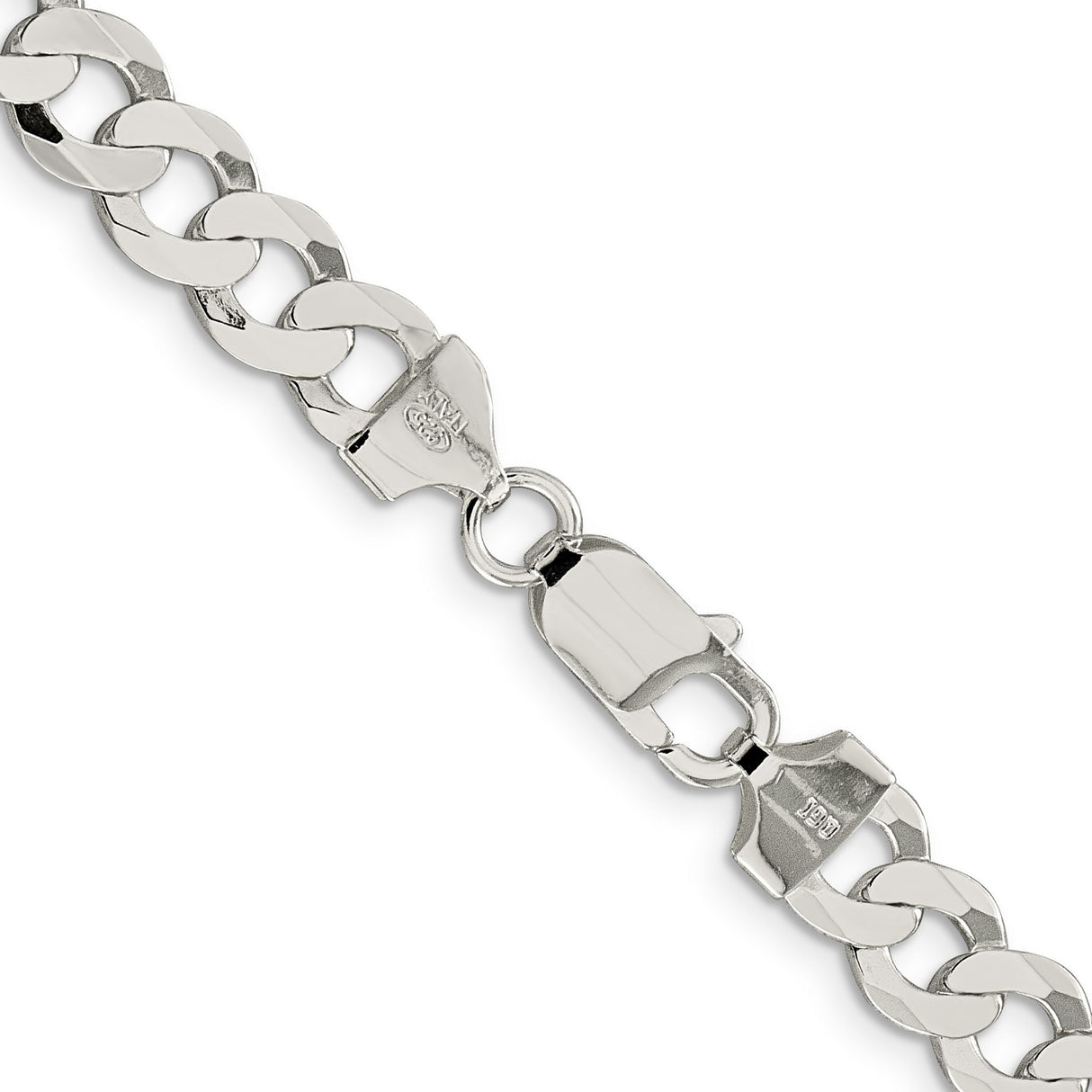 925 White Gold 7.5 mm Curb Chain Necklace, Polished alternate angle