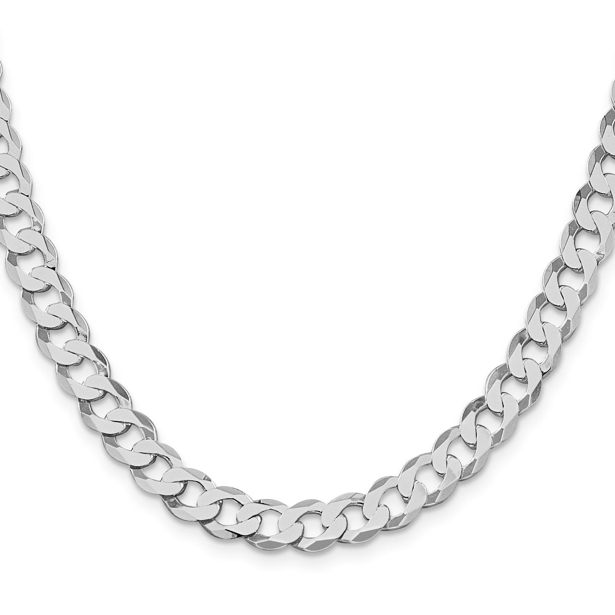 925 White Gold 7.5 mm Curb Chain Necklace, Polished