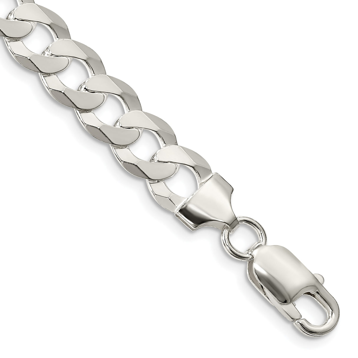 925 White Gold 8.5 mm Curb Chain Anklet, Polished shown for scale