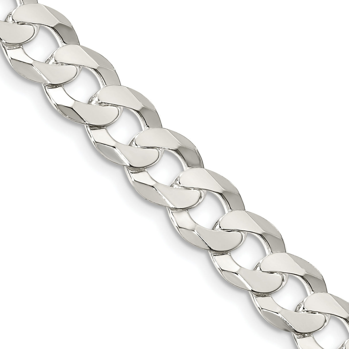 925 White Gold 8.5 mm Curb Chain Necklace, Polished detail view