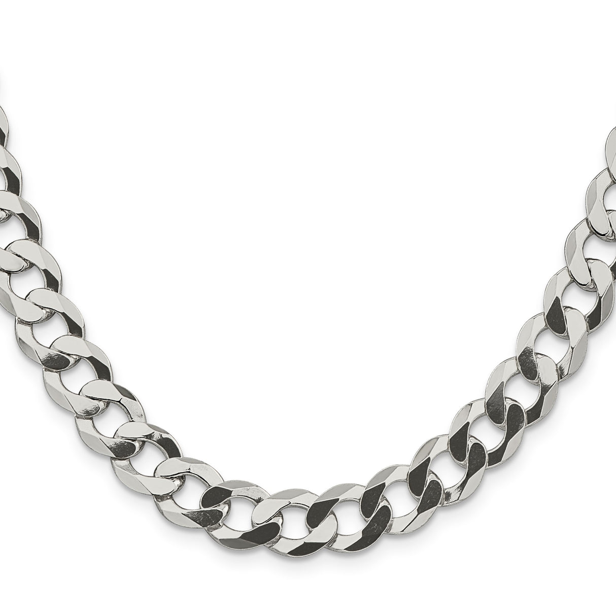 925 White Gold 9.75 mm Curb Chain Necklace, Polished