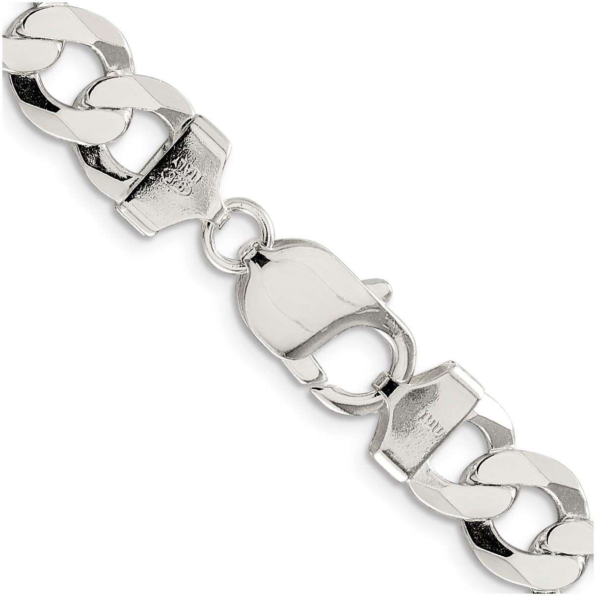 925 White Gold 9.75 mm Curb Chain Necklace, Polished alternate angle