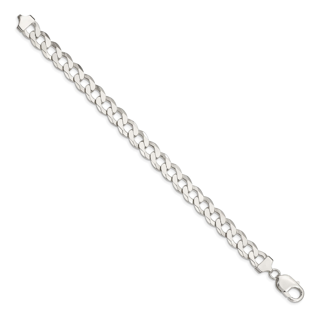 925 White Gold 9.75 mm Curb Chain Anklet, Polished