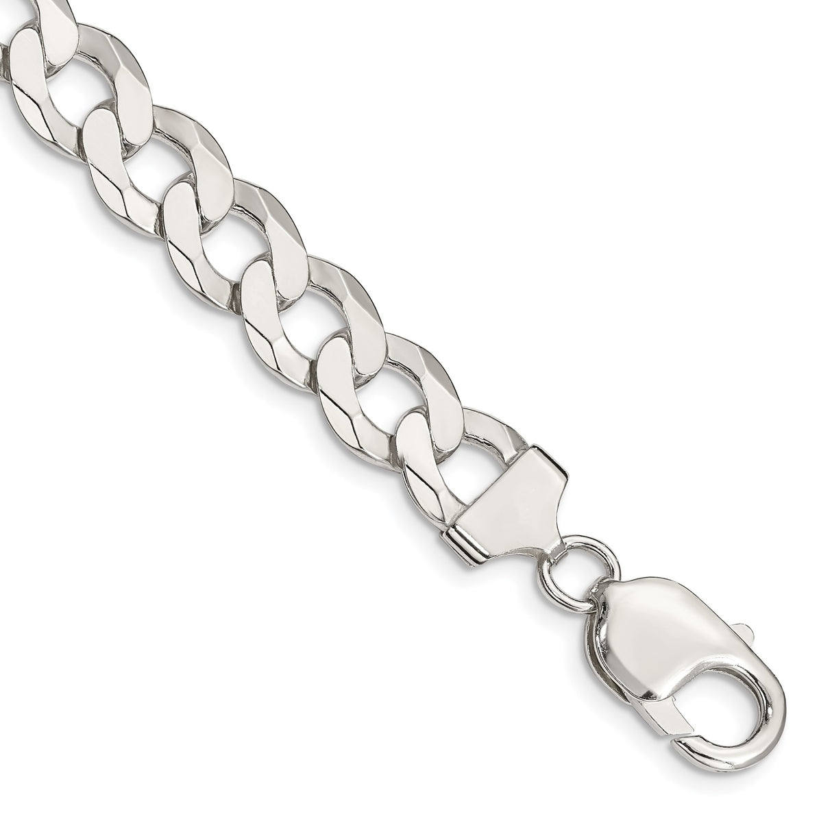 925 White Gold 9.75 mm Curb Chain Bracelet, Polished shown for scale