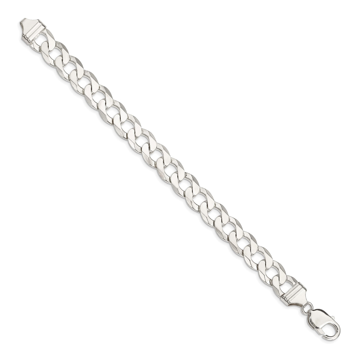 925 White Gold 11.75 mm Curb Chain Bracelet, Polished