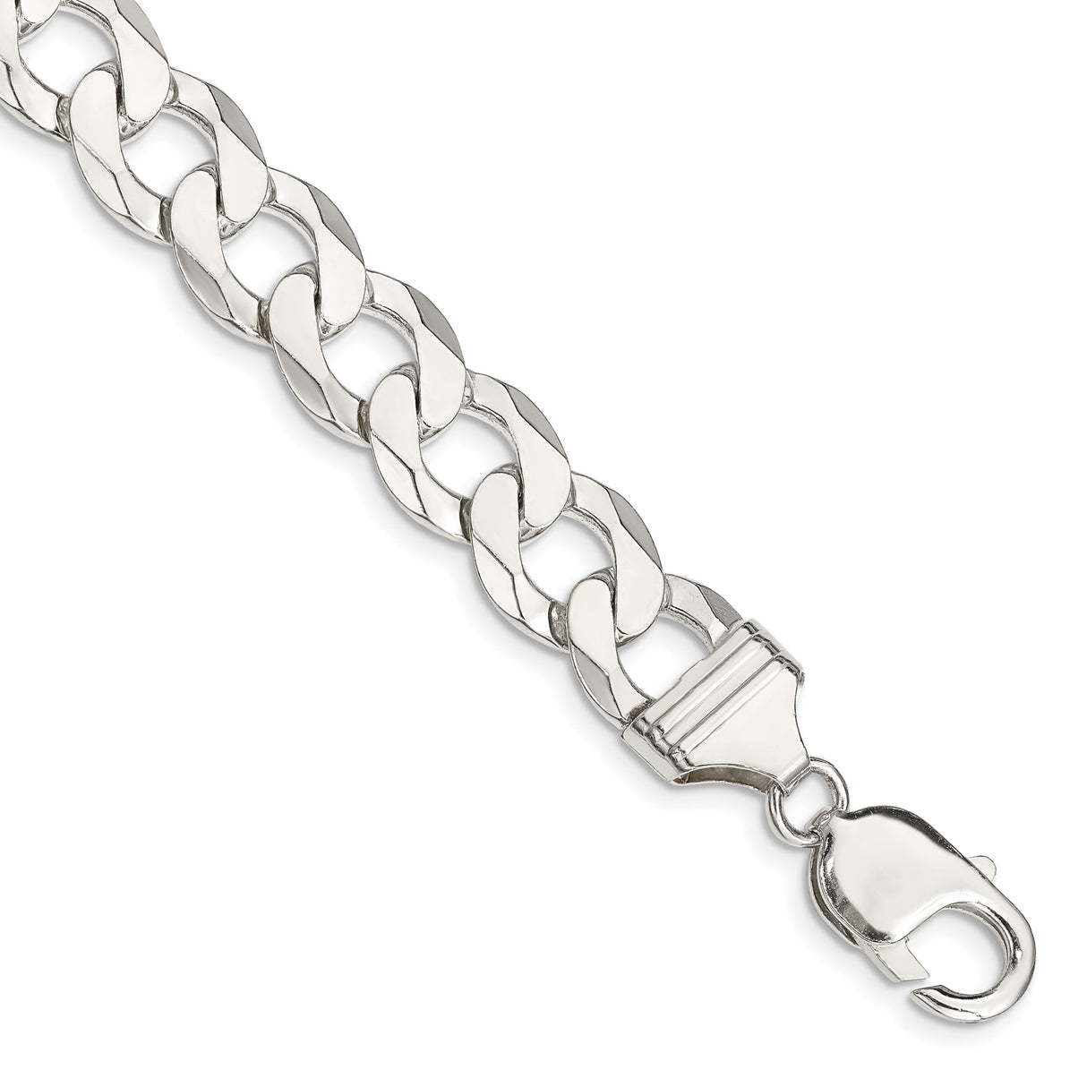 925 White Gold 11.75 mm Curb Chain Bracelet, Polished shown for scale
