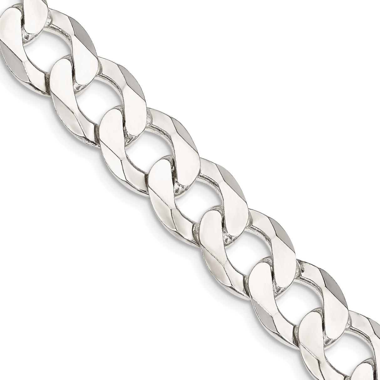 925 White Gold 11.75 mm Curb Chain Necklace, Polished detail view