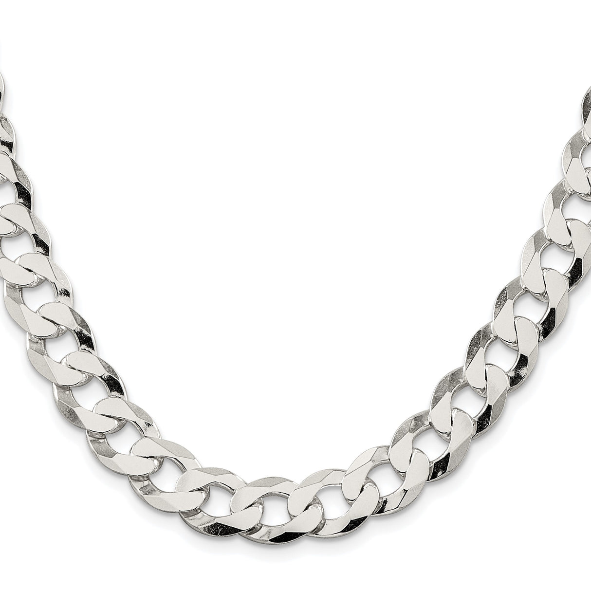 925 White Gold 11.75 mm Curb Chain Necklace, Polished