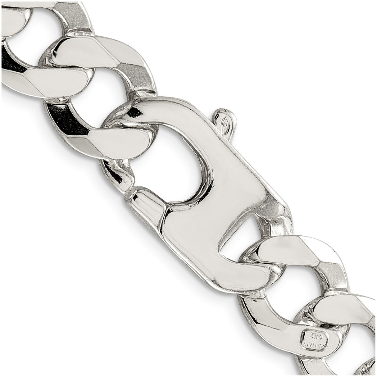 925 White Gold 14 mm Curb Chain Necklace, Polished alternate angle
