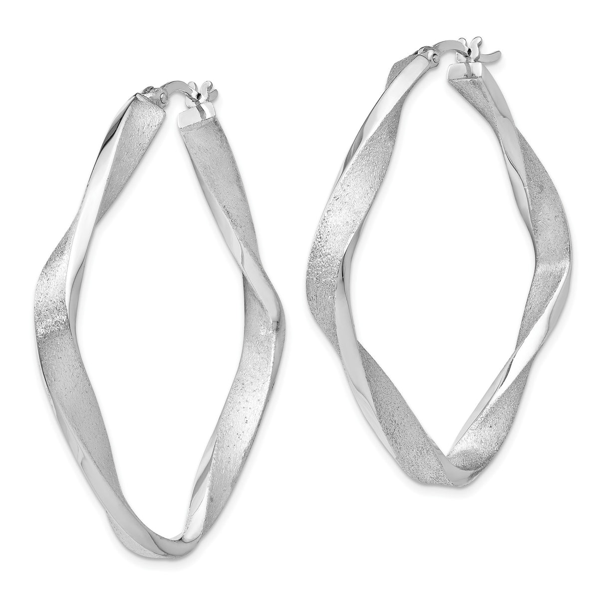 Sterling Silver Twisted Square Hoop Earrings with Satin Polished Finish, Modern Geometric Design