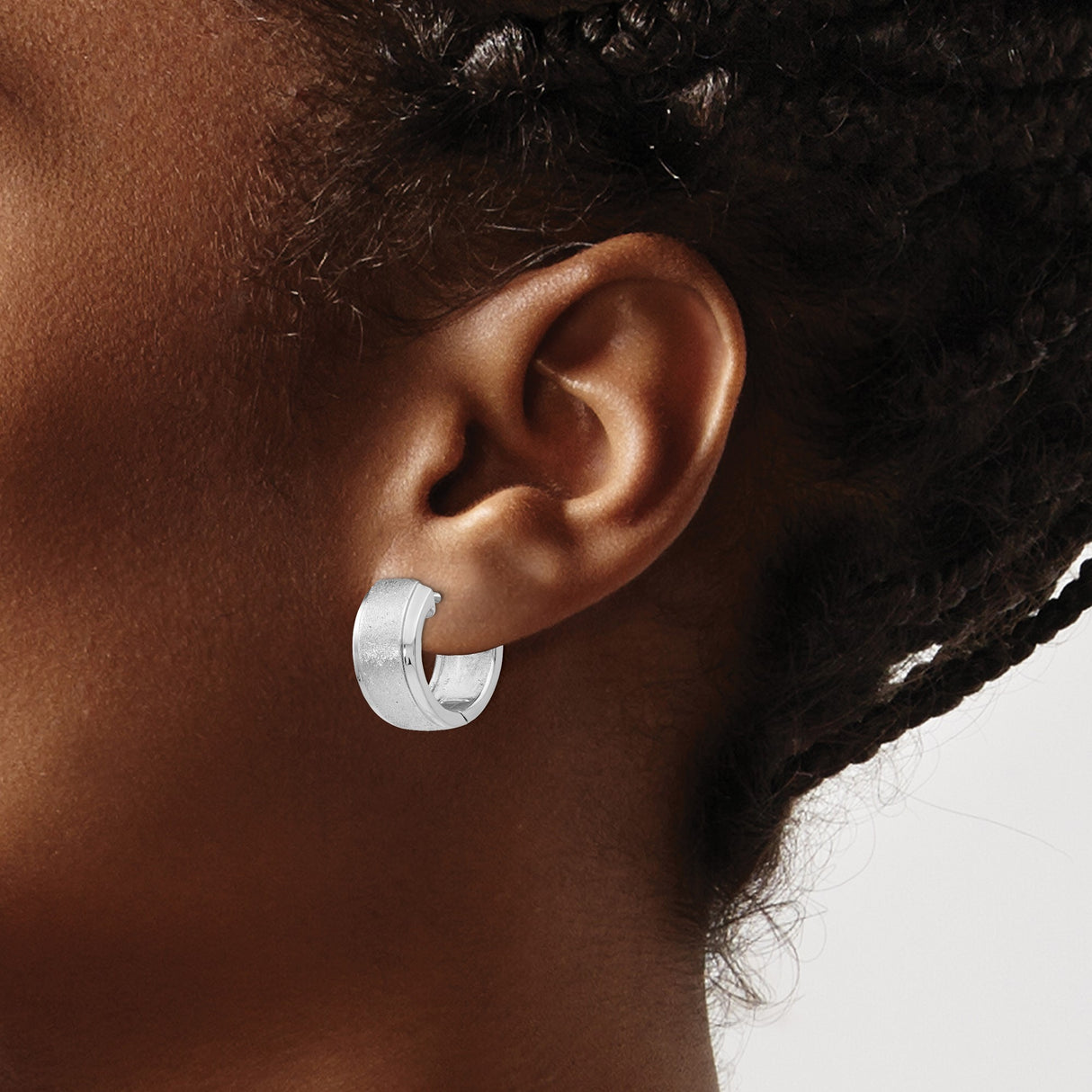 Sterling Silver Mens Hoop Earrings with Brushed Satin Center and Polished Edges