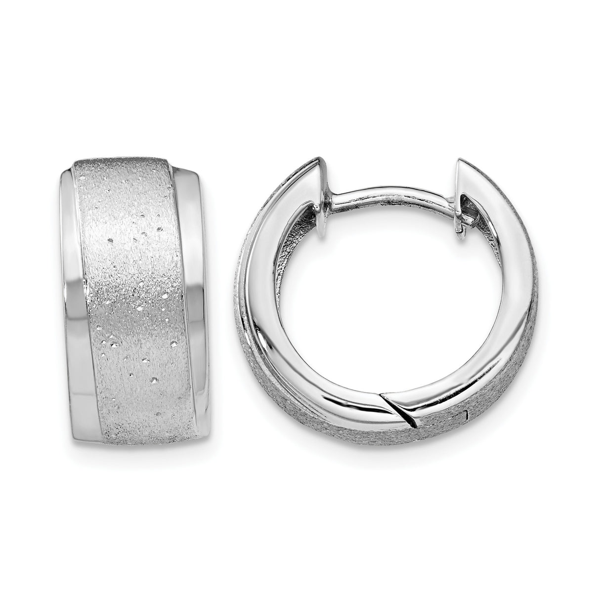 Sterling Silver Mens Hoop Earrings with Brushed Satin Center and Polished Edges