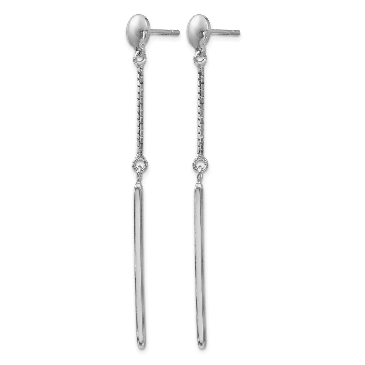 Sterling Silver Long Bar Drop Earrings with Delicate Chain Links and Polished Finish