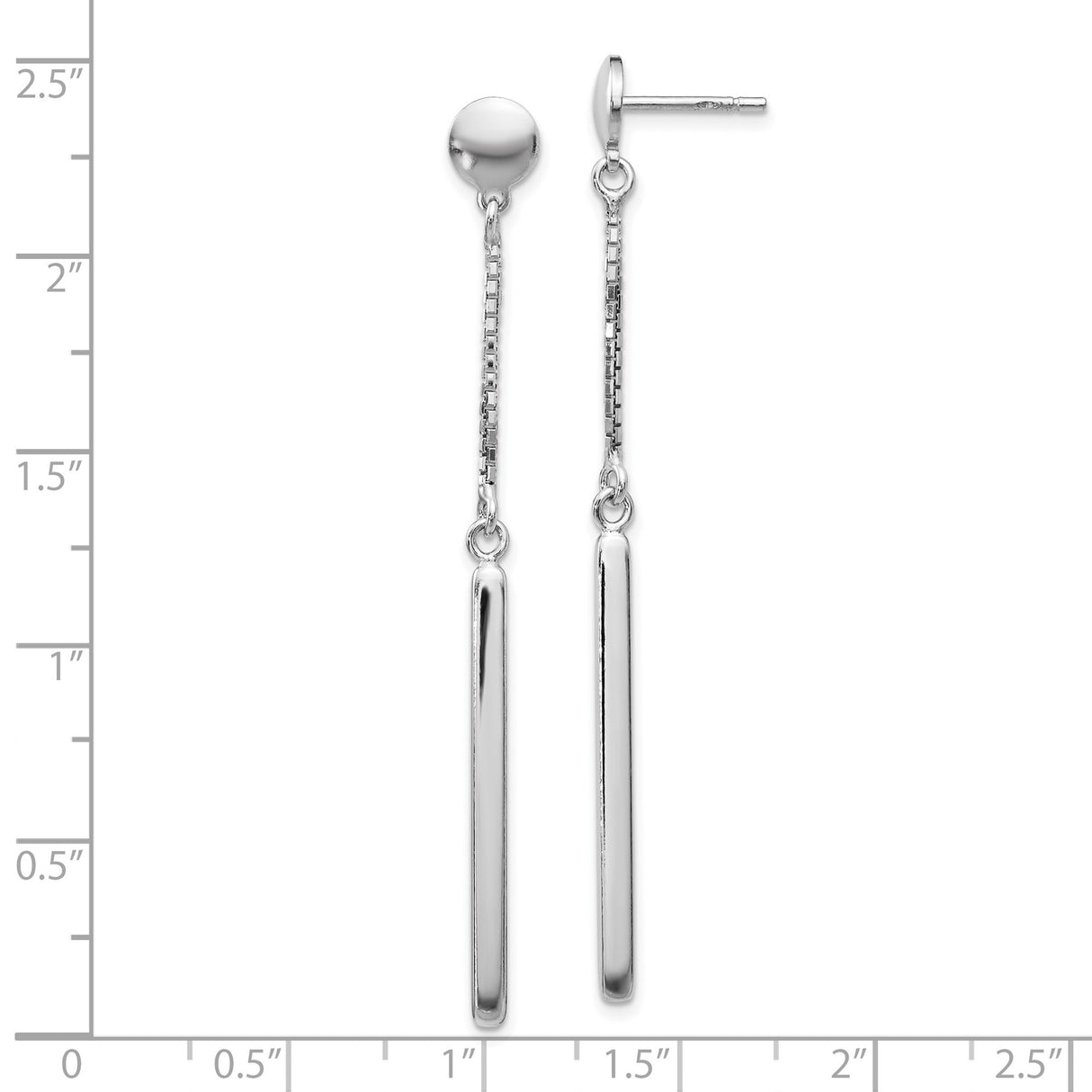 Sterling Silver Long Bar Drop Earrings with Delicate Chain Links and Polished Finish