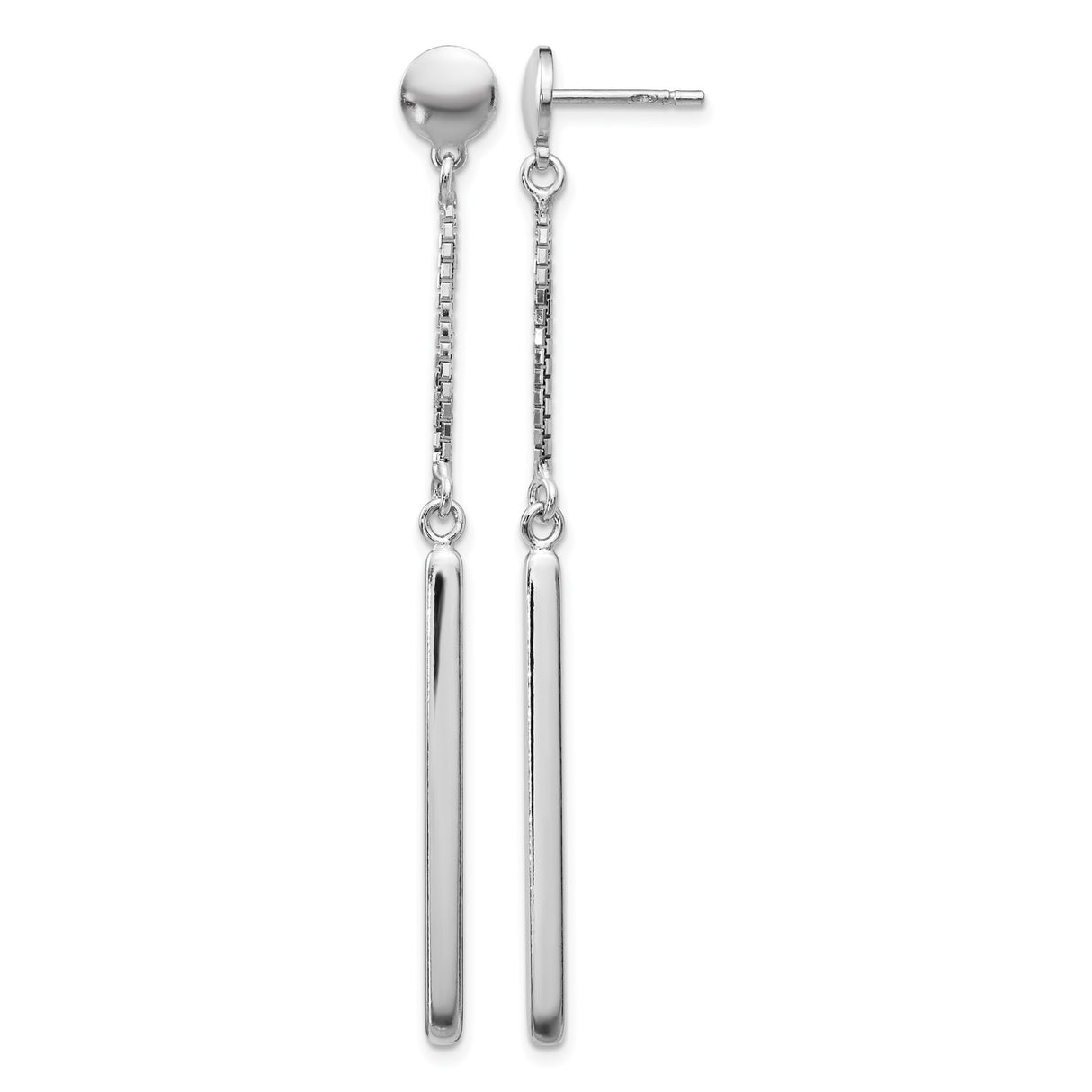 Sterling Silver Long Bar Drop Earrings with Delicate Chain Links and Polished Finish