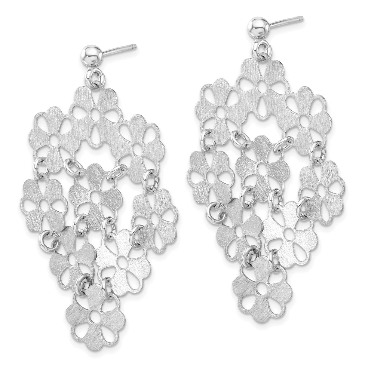 Sterling Silver Chandelier Earrings with Openwork Floral Design and Brushed Finish