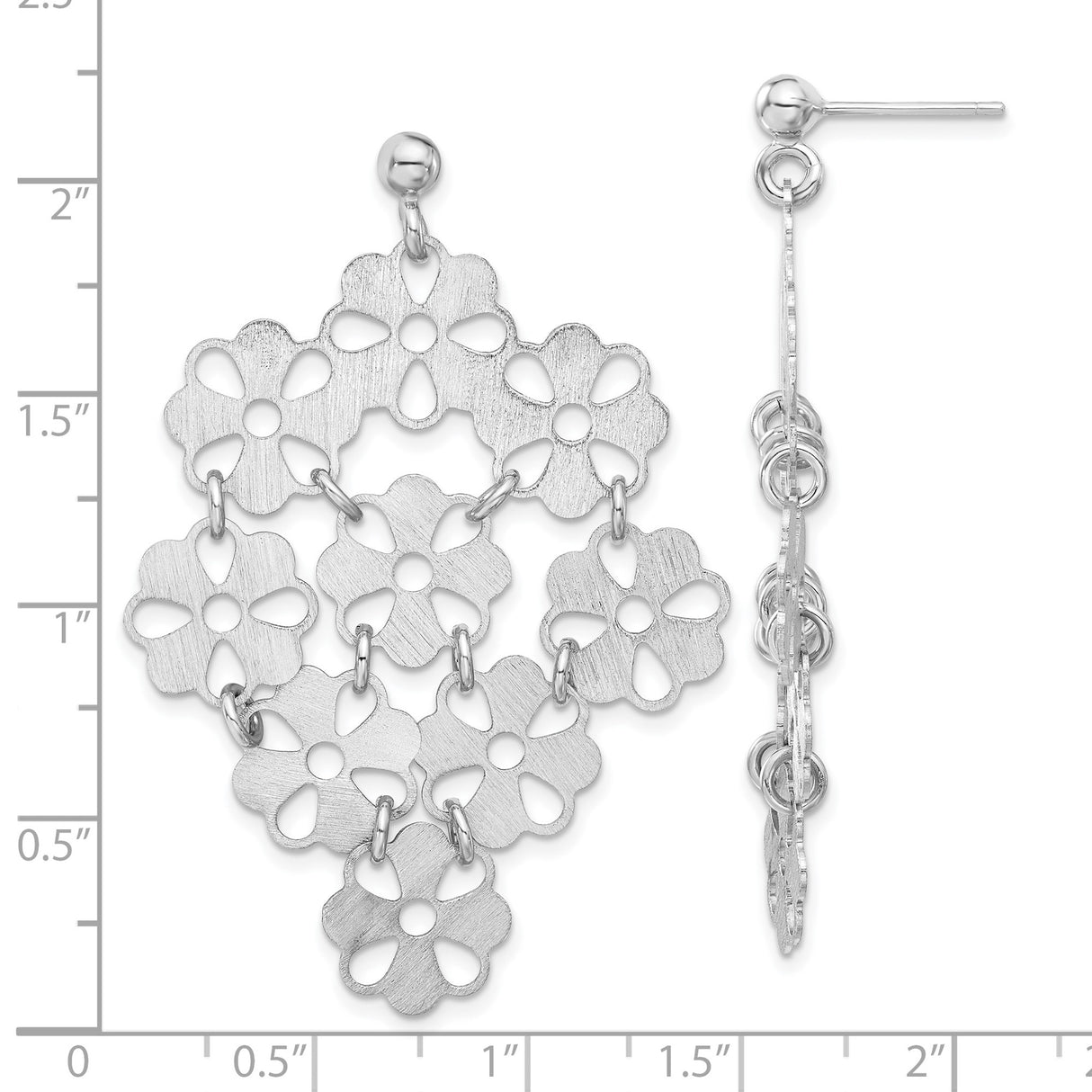 Sterling Silver Chandelier Earrings with Openwork Floral Design and Brushed Finish