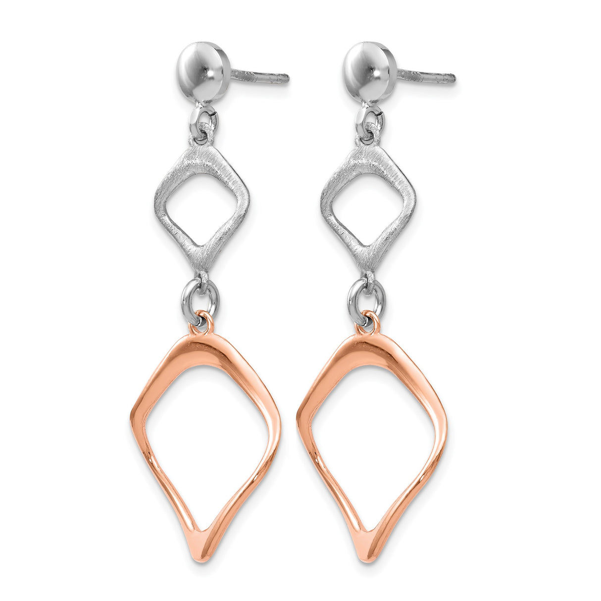 Sterling Silver Drop Earrings, Mixed Metal Asymmetrical Twisted Square and Infinity Design