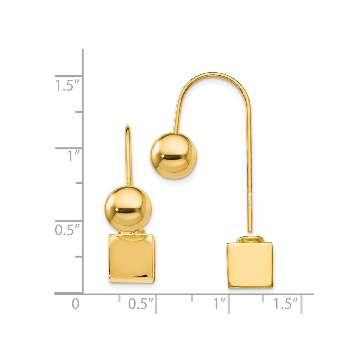 Sterling Silver Drop Earrings with Polished Sphere and Cube, Modern Minimalist Design for Women