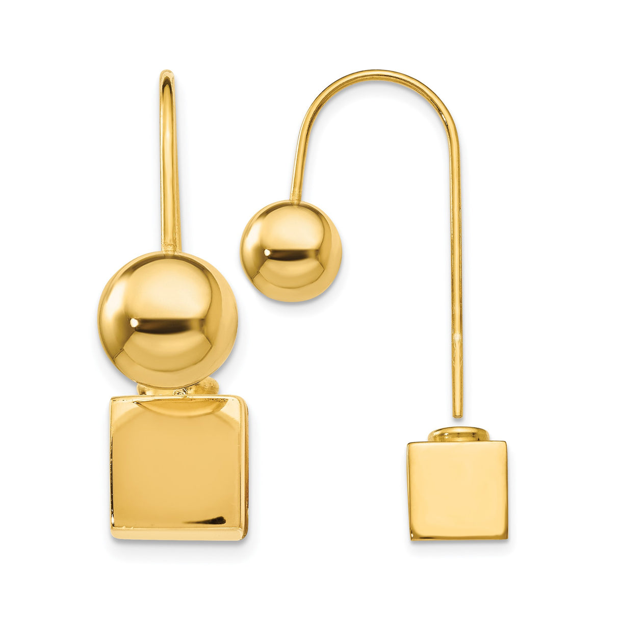Sterling Silver Drop Earrings with Polished Sphere and Cube, Modern Minimalist Design for Women