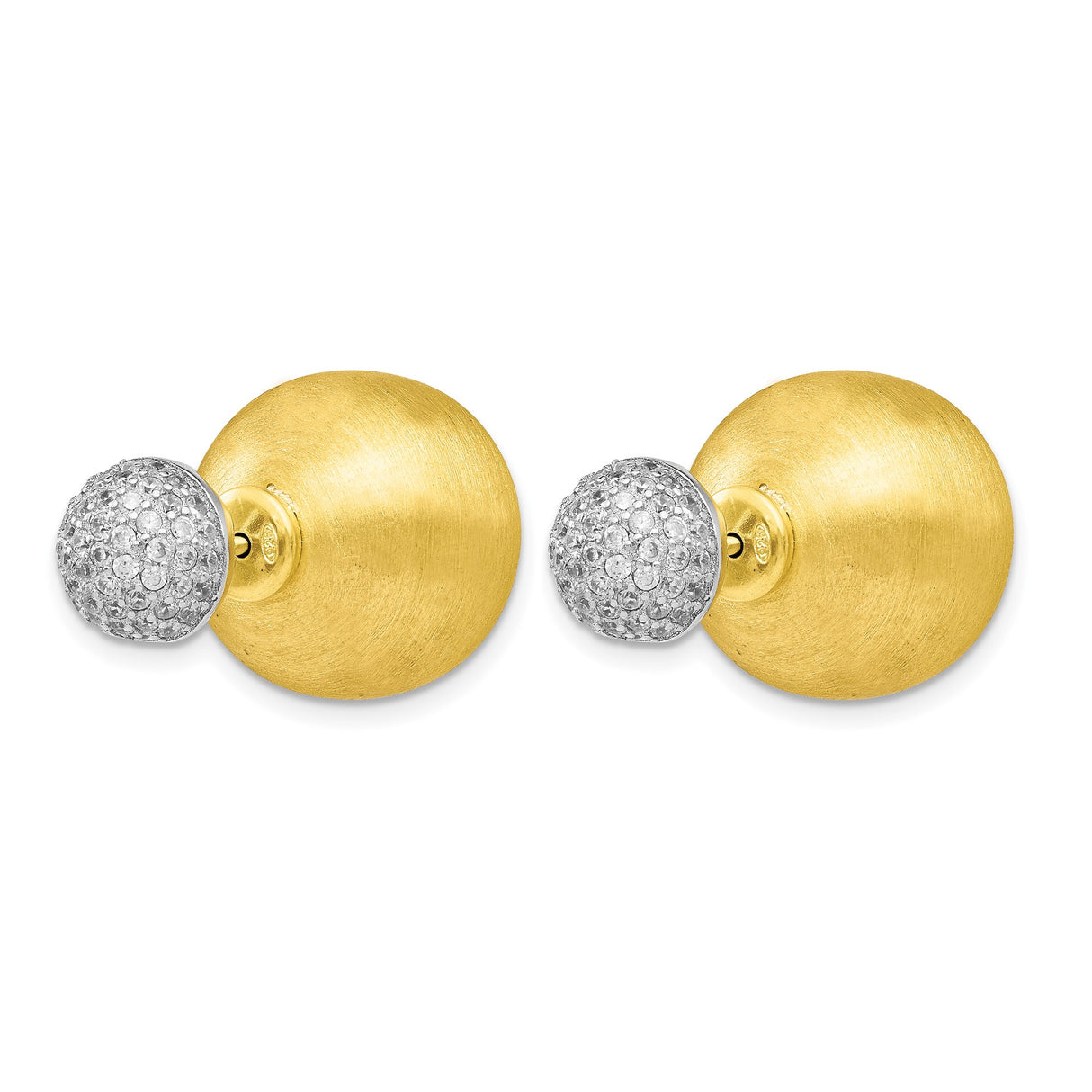 Sterling Silver and 14k Yellow Gold Convertible Stud Earrings with Cubic Zirconia and Satin Dome Jackets