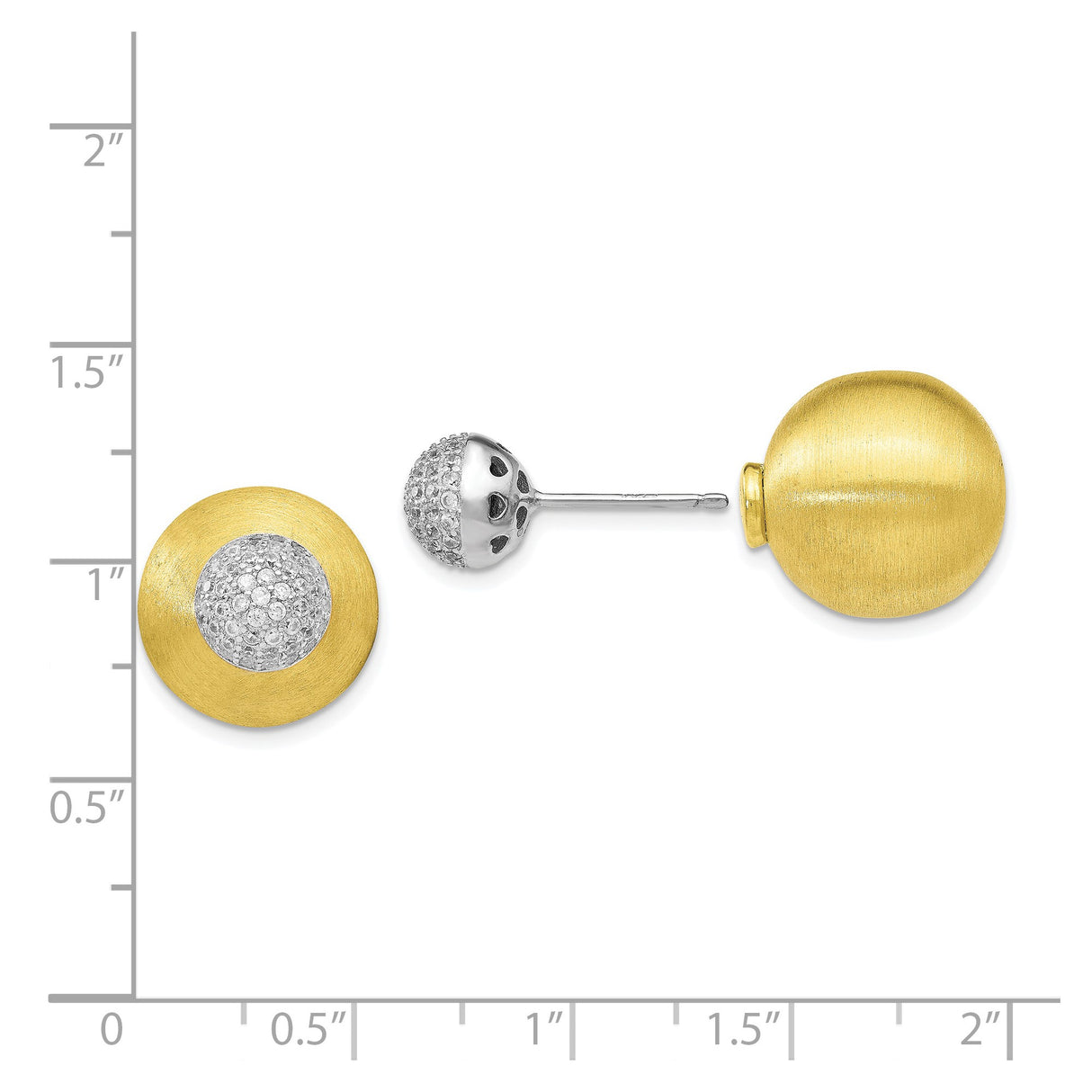 Sterling Silver and 14k Yellow Gold Convertible Stud Earrings with Cubic Zirconia and Satin Dome Jackets