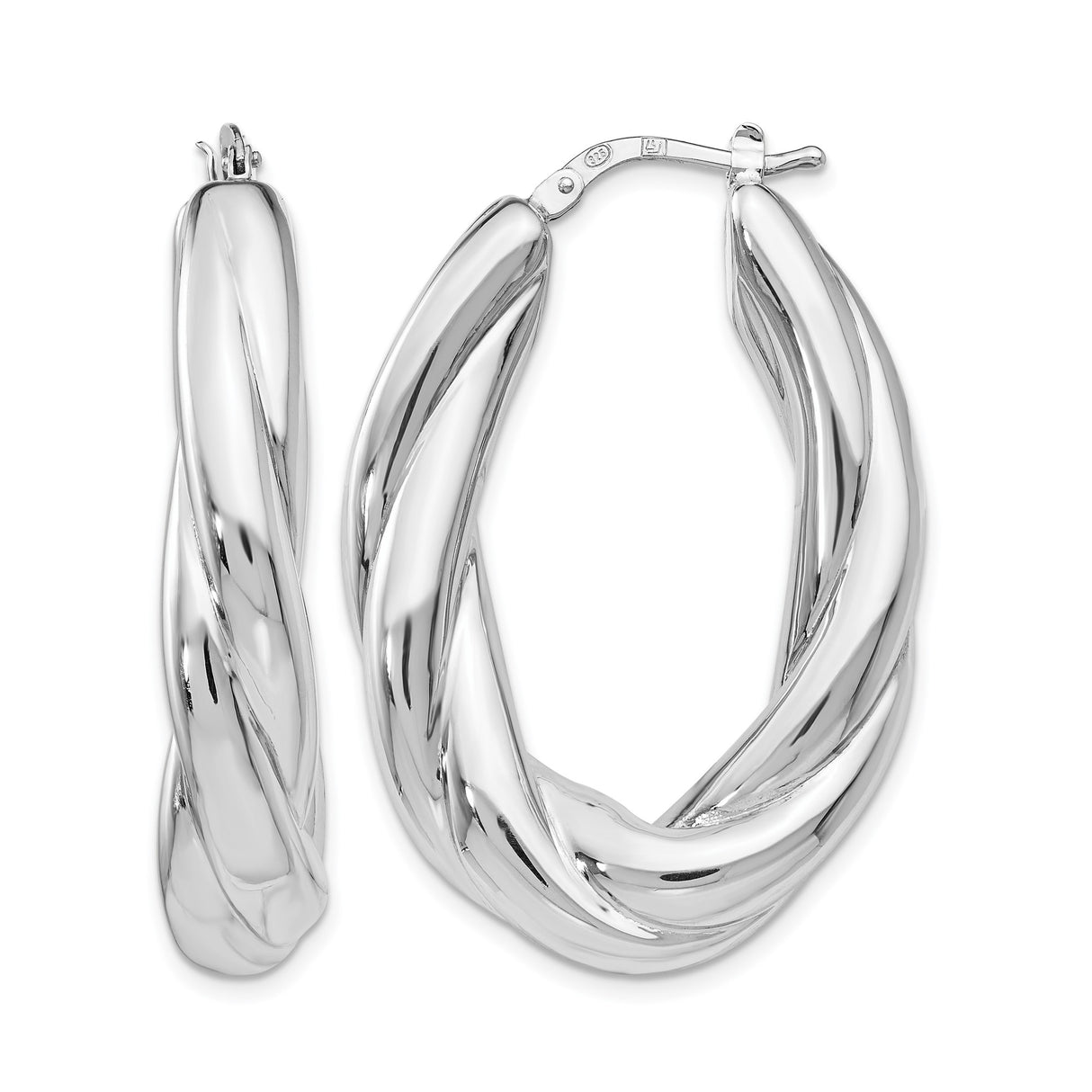 Sterling Silver Twisted Hoop Earrings with Braided Bold Design, Polished Medium-Large Hoops