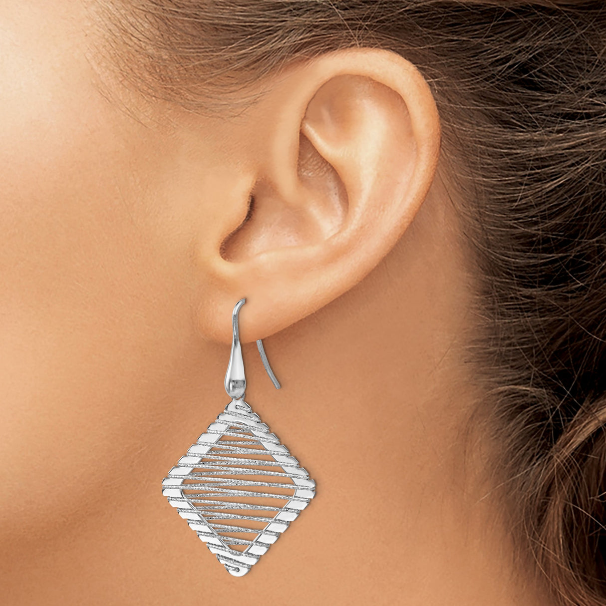 Sterling Silver Asymmetrical Dangle Earrings with Geometric Drop and Fern Motif