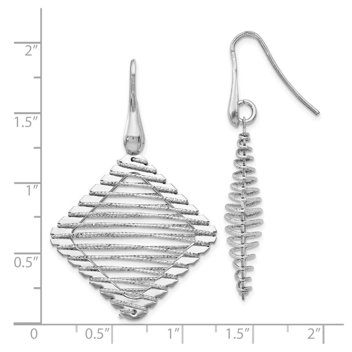 Sterling Silver Asymmetrical Dangle Earrings with Geometric Drop and Fern Motif