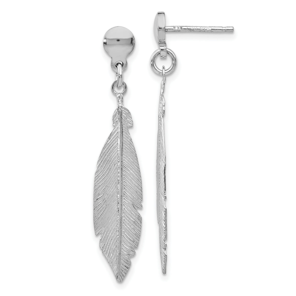 Sterling Silver Feather Dangle Earrings, Lightweight Boho Style for Women