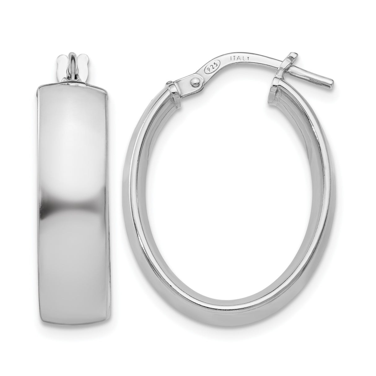 Sterling Silver Oval Hoop Earrings, High-Polish Classic Minimalist Design for Women