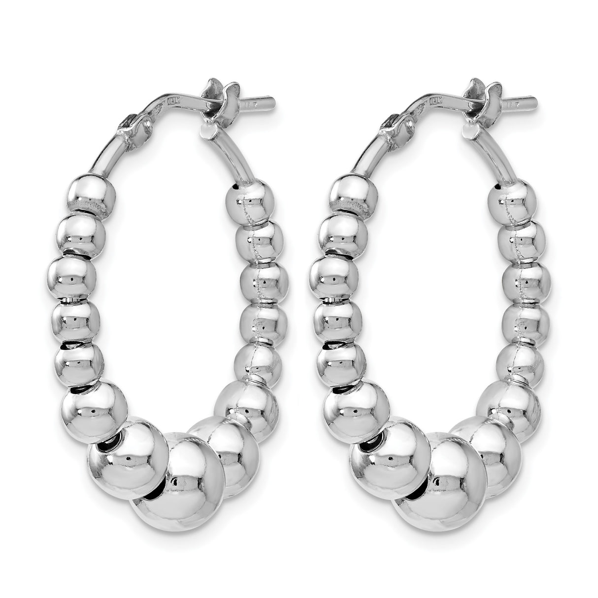 Sterling Silver Hoop Earrings with Graduated Beaded Design, Polished Italian Style