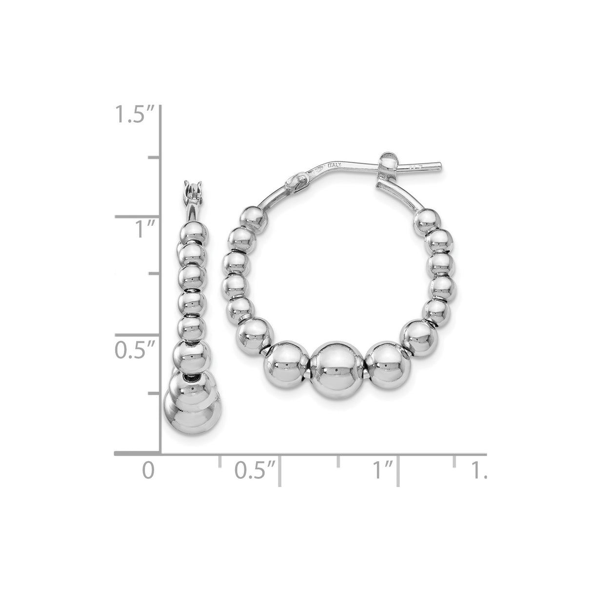 Sterling Silver Hoop Earrings with Graduated Beaded Design, Polished Italian Style