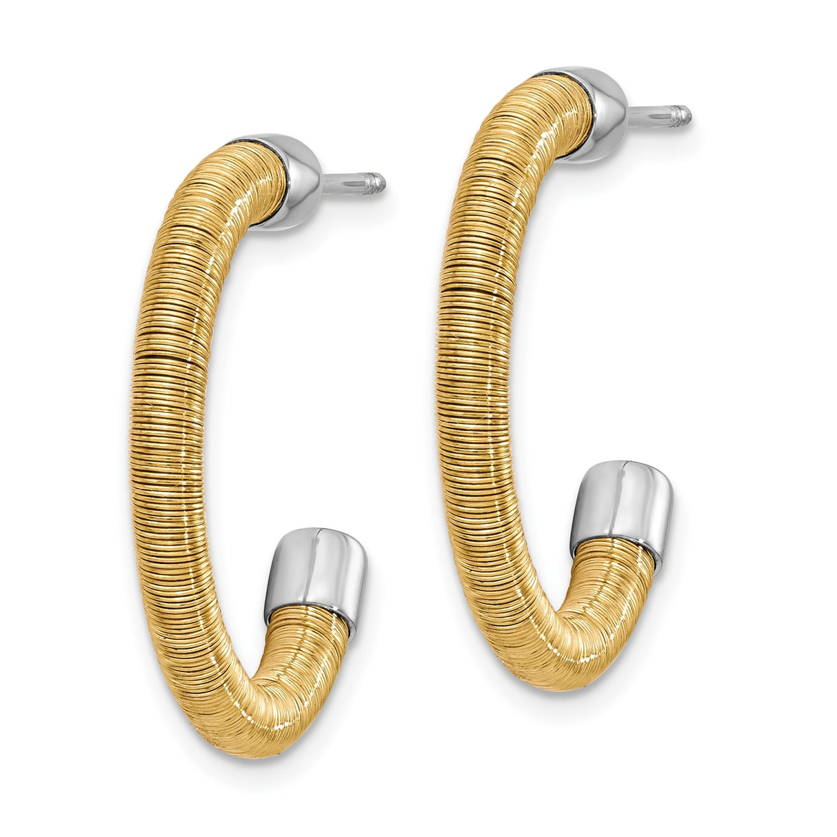 Sterling Silver Hoop Earrings with Gold Tone Coiled Wrap, Two-Tone Modern Studs for Women