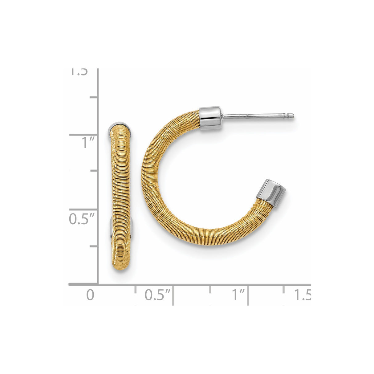 Sterling Silver Hoop Earrings with Gold Tone Coiled Wrap, Two-Tone Modern Studs for Women