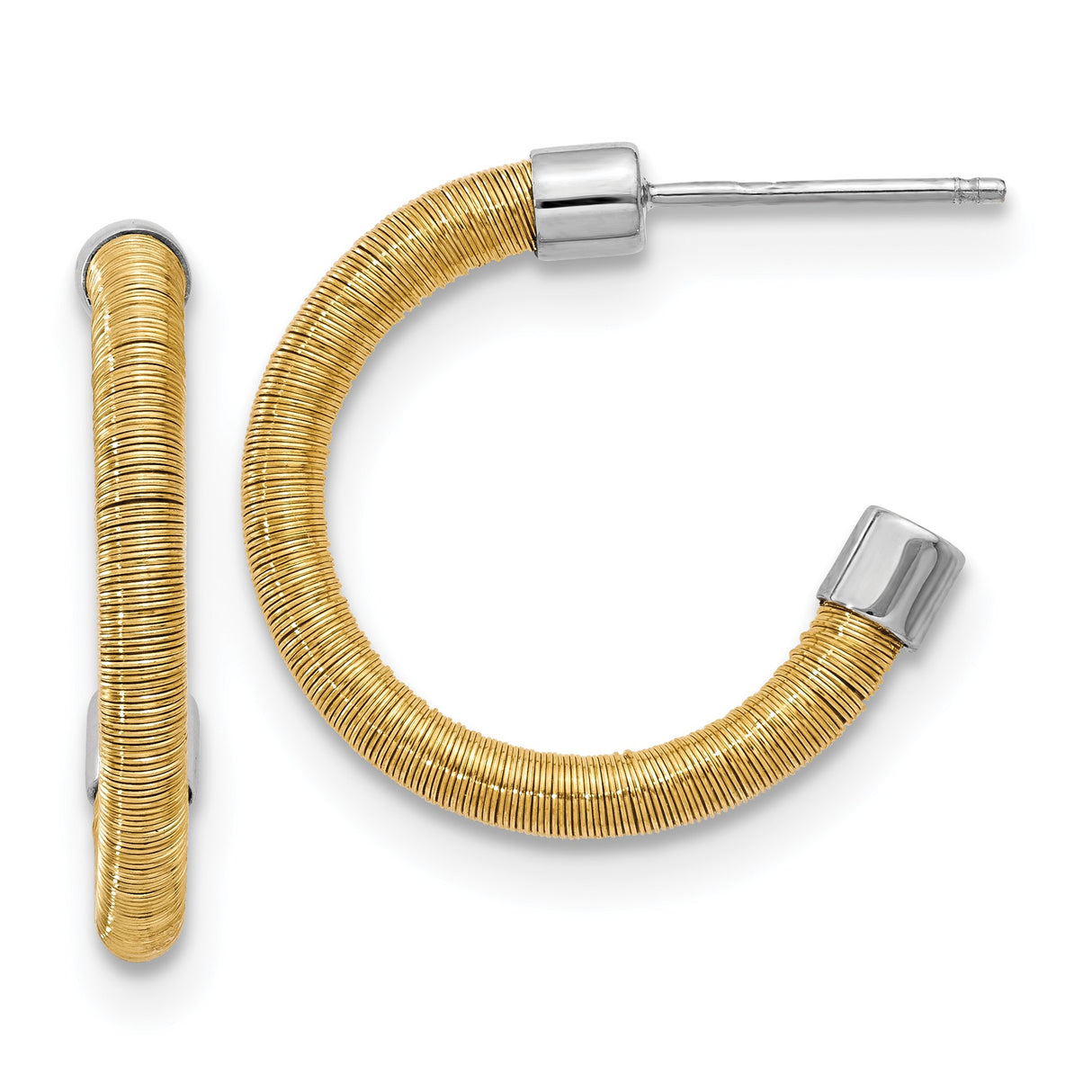 Sterling Silver Hoop Earrings with Gold Tone Coiled Wrap, Two-Tone Modern Studs for Women